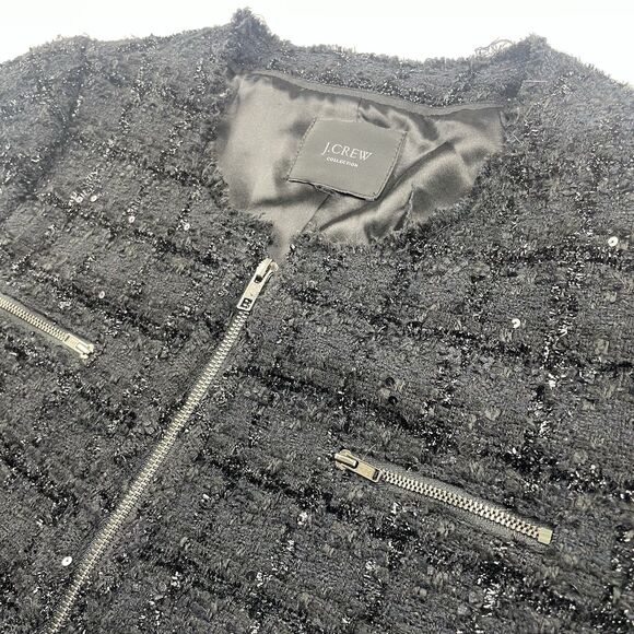 J. Crew Collection Classic Tweed Sequence Zip Jacket Black-M - Picture 5 of 9